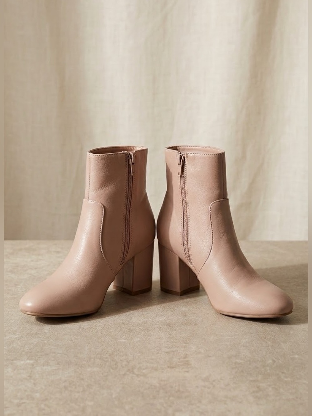 SHEIN Light Taupe Block Heel Ankle Boots Almond Toe Booties Women’s 5.5